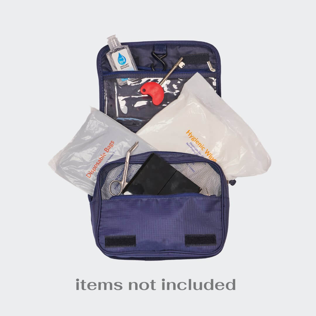 Large Wash Bag- Ostomy Accessory Essentials - Experience the epitome of organization with our spacious and roomy Ultimate Travel and Home Organizer. Streamline your essentials at home or on the go with three zip compartments. The convenient hanging hook a